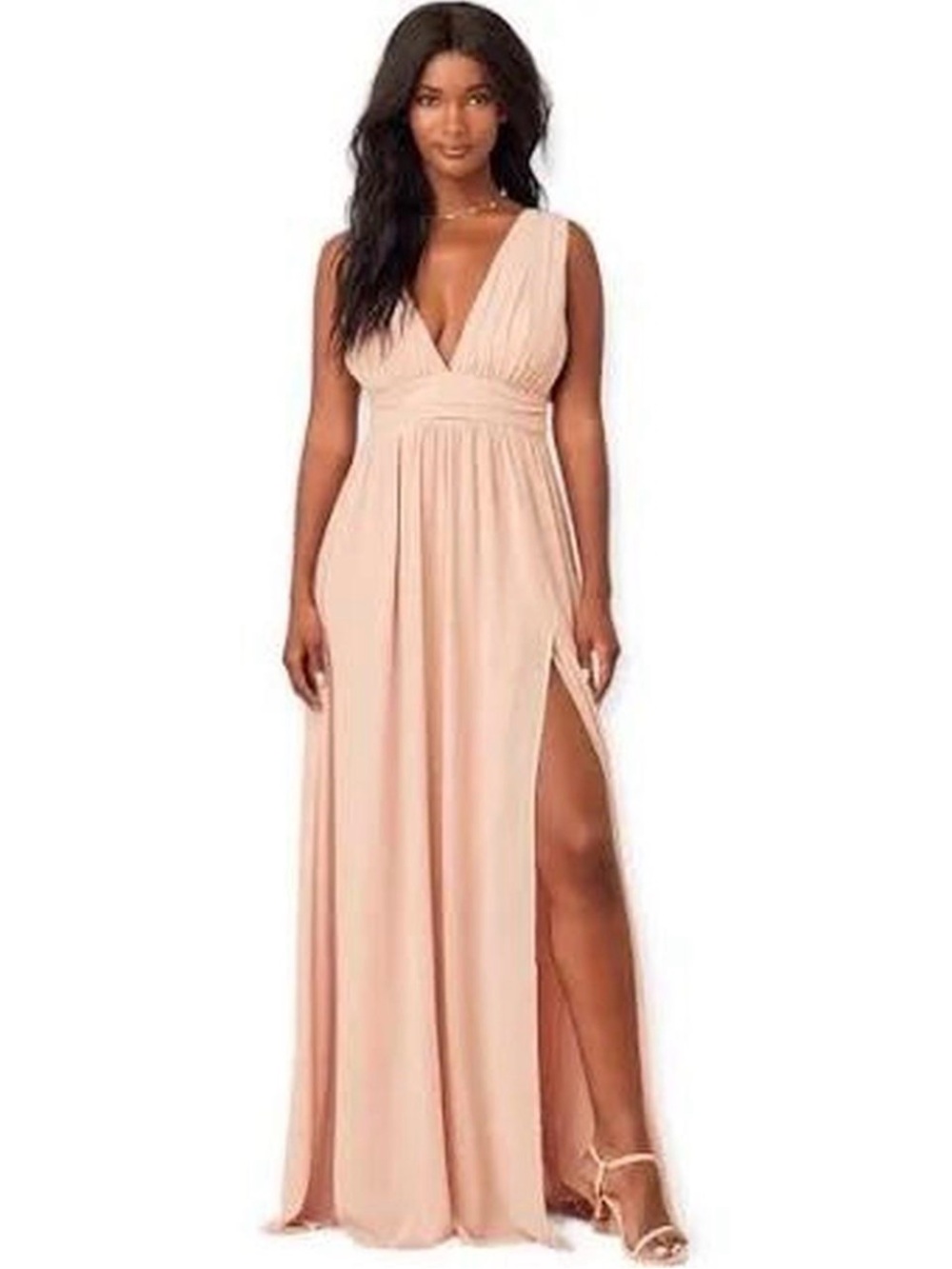 Elegant Blush V-Neck Maxi Dress with Side Slit